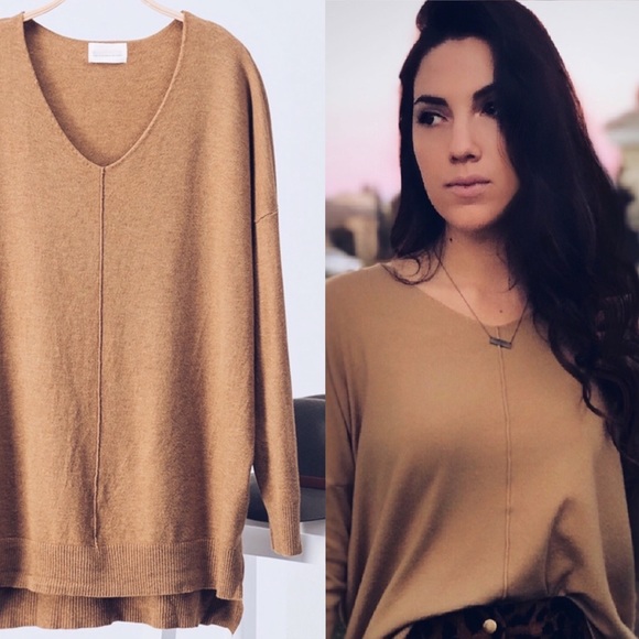 The Softest Rayon V-Neck Camel Knit Sweater - Picture 6 of 7